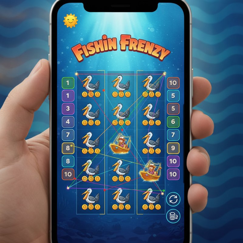 Fishin Frenzy slot by Real Time Gaming displayed on mobile device with ocean background